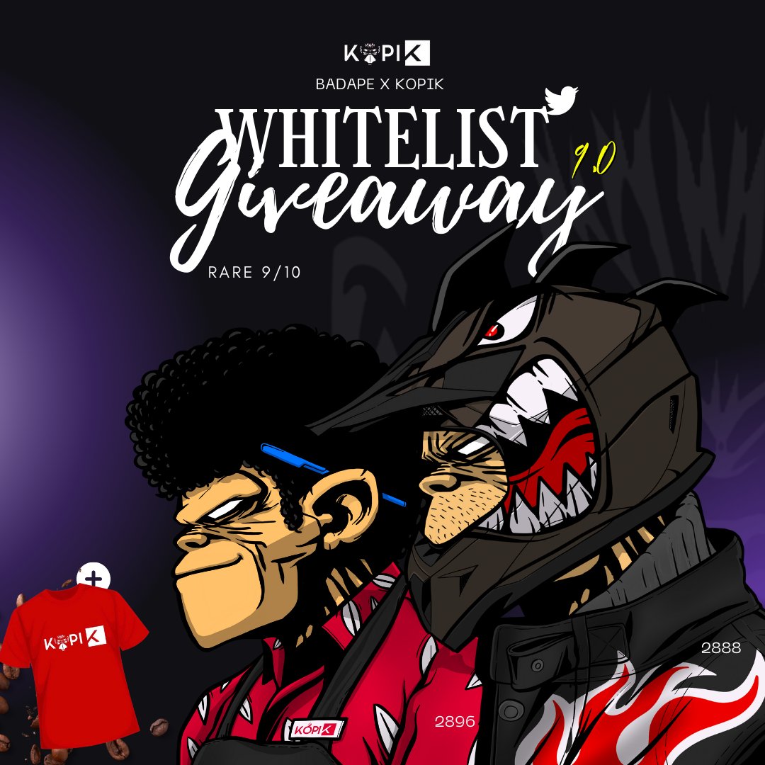 2x WL GIVEAWAY! RARE!
1. Follow <a href="/BadApeNFT/">BADAPE NFT Official</a> &amp; <a href="/kopikmy/">Kopi K Malaysia</a>
2. Like &amp; RT
3. TAG 3 Friends 

2 Winner

End 9PM 28 April
Good Luck!