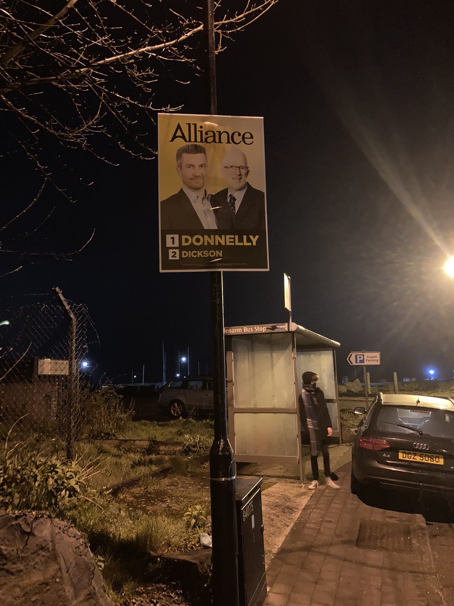 DannyDonnelly1's tweet photo. This @allianceparty poster in Glenarm mysteriously disappeared and then someone else’s was put up in exactly the same place! #Posterwatch https://t.co/8sgnqy96Ui