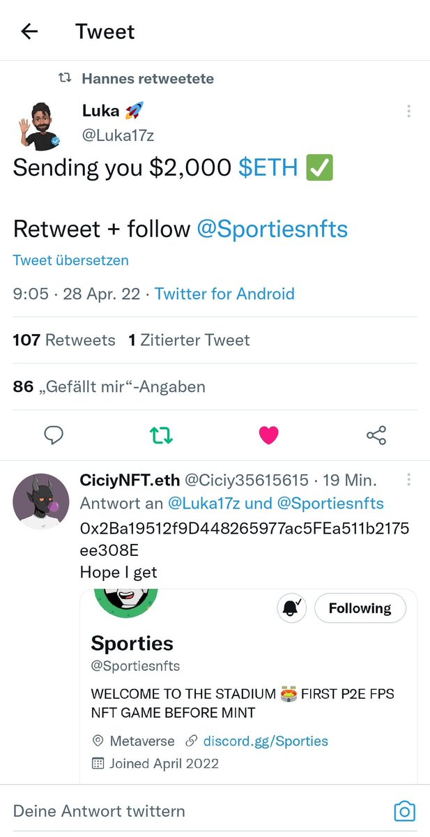 Screxo's tweet photo. @Luka17z @Sportiesnfts 0x6DB4fb836B93B4647c4b8826A1769CaDfbD2A49f

Looking forward to it ☺️ https://t.co/Arb9HXqmIX