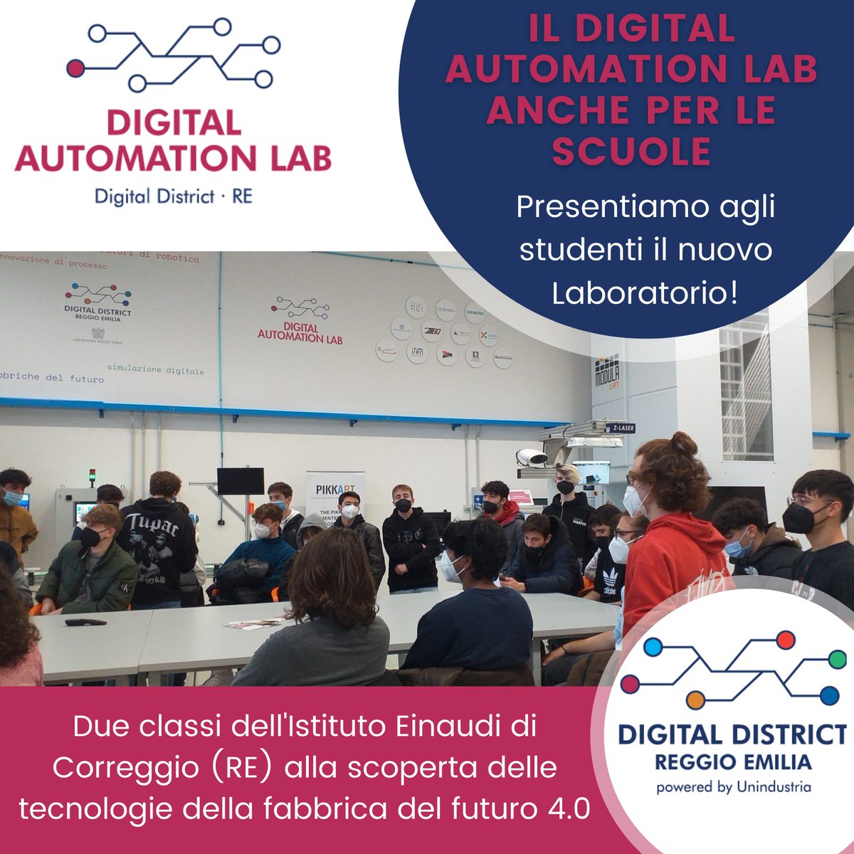 Rei_innova's tweet photo. Il Digital Automation Lab, laboratorio dimostrativo di tecnologie gestito da #FondazioneREI ed elemento distintivo del #DistrettoDigitale reggiano, promosso da @UnindustriaRE, è anche per gli Studenti delle scuole, per meglio orientare ragazze e ragazzi al loro futuro. https://t.co/SGhBNO1Z3i