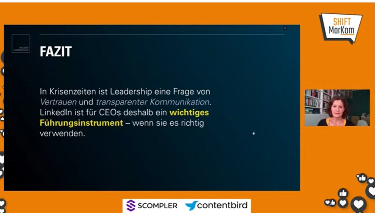 d2msummit's tweet photo. Fazit von @irisheilmann: Der CEO ist ein sehr wichtiger #Kommunikationskanal. CEO-Kommunikation auf #LinkedIn ist auch ein wichtiges Führungselement nach innen. #d2m22 https://t.co/JGhbGAUMrm