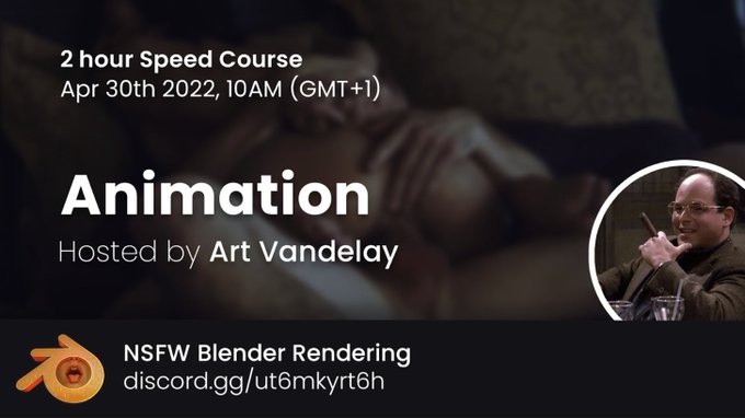 First tweet!  This Saturday I will be giving a free NSFW speed course on animation in Blender. If you<a href="/tag/nsfw"class="tags"><span>#nsfw</span></a><a href="/tag/course"class="tags"><span>#course</span></a><a href="/tag/animation"class="tags"><span>#animation</span></a><a href="/tag/blender3d"class="tags"><span>#blender3d</span></a>