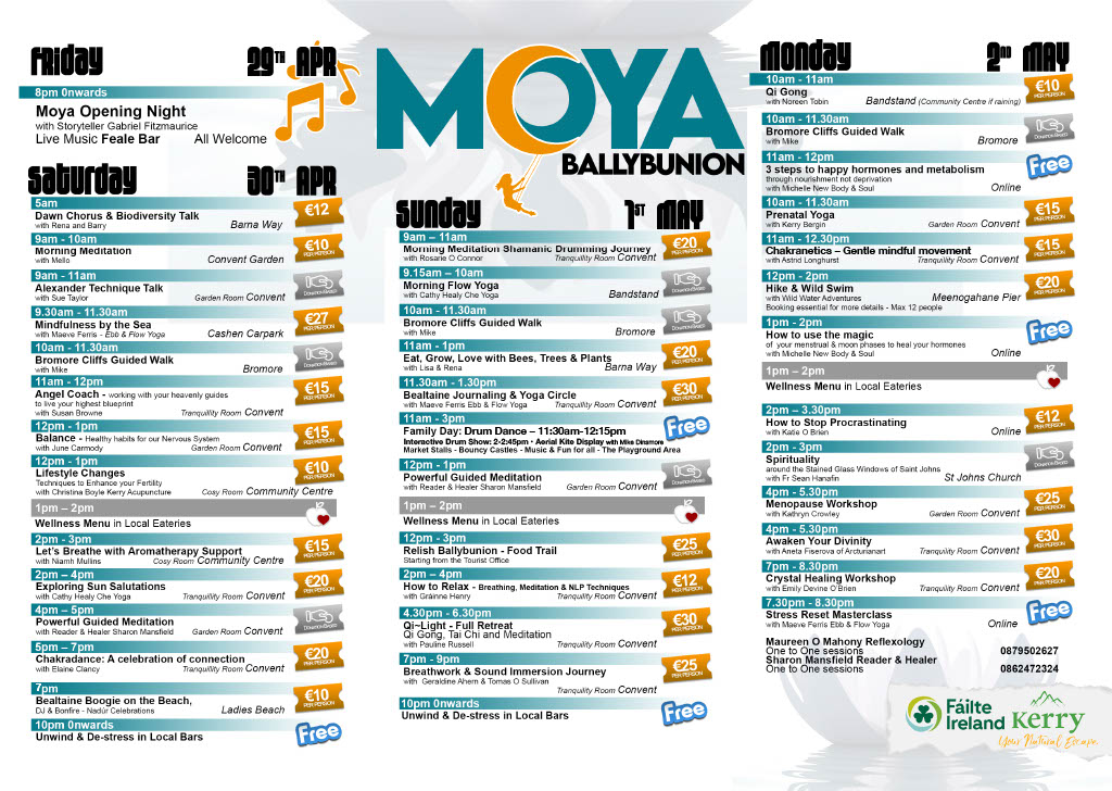 Sun is shining countdown is on. After 3 years live and 2 years online, MOYA is reconnecting face to face &amp; online
Meditation, Ocean, Yoga, Art in beautiful Ballybunion by the Sea 
<a href="/Ballybuniontour/">Ballybunion Tourism</a> <a href="/kerryeventguide/">Kerry Event Guide</a> <a href="/KerryYourNatEsc/">Kerry Your Natural Escape</a> <a href="/Failte_Ireland/">Fáilte Ireland</a> <a href="/wildatlanticway/">Wild Atlantic Way</a> <a href="/DiscoverIreland/">Discover Ireland</a>