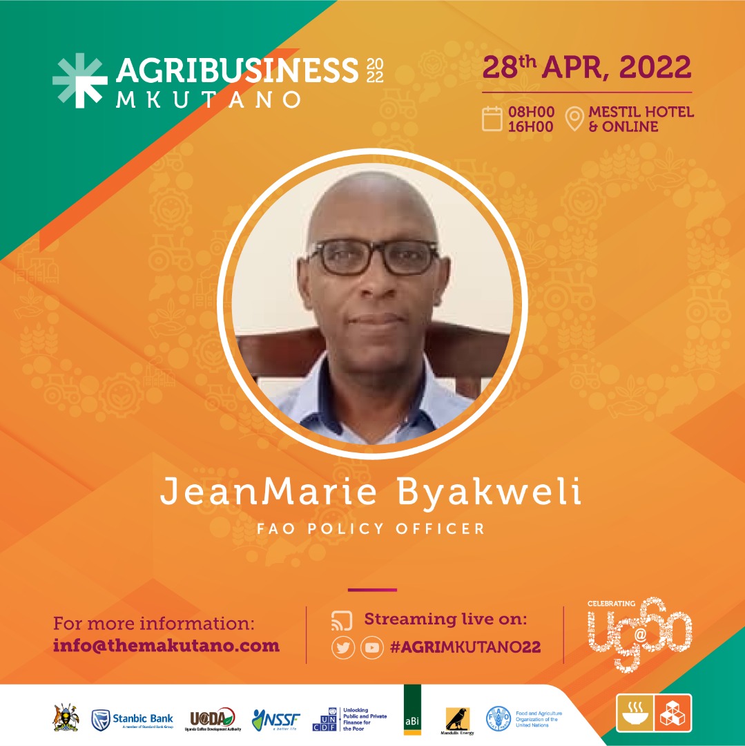FAOUganda's tweet photo. #UpNex: Panel discussion - Long-term outlook on #agroIndustralisation: what must be done? 
Joining the panel of discussants is @FAOUganda's  Policy Officer, Mr JeanMarie Byakweli. 

To follow this insightful #AgriMkutano22  discussion,
👉 https://t.co/8hcrc3XGwM https://t.co/cnDcI0y6QB