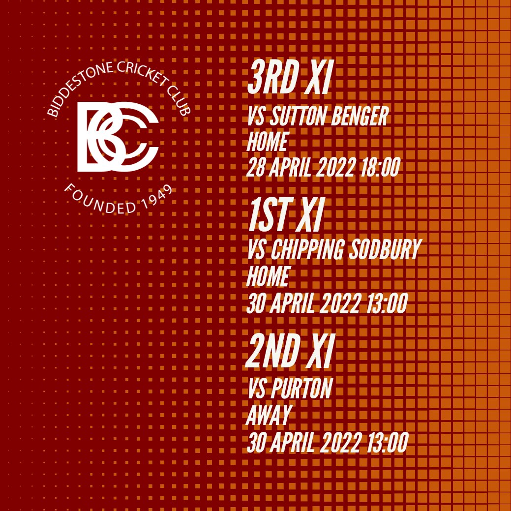 BiddestoneCC's tweet photo. 🏏 Coming up...

Tonight 3️⃣ vs @suttonbengercc 
Saturday 1️⃣ vs @ChipSodCC &amp; 2️⃣ vs @PurtonCC https://t.co/R2PGxaCGZi