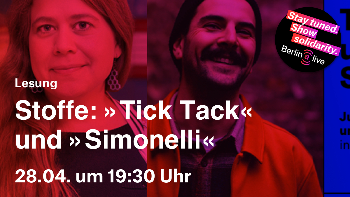 »Tick Tack« und »Simonelli«

Beim Entstehen literarischer Werke spielen von Autor·innen miteinander geführte Gespräche über Stoffe, den Schreibprozess und seine Bedingungen eine wichtige Rolle.

Mit Julia von Lucadou und Denis Pfabe

Mehr Infos dazu unter:
t1p.de/vly94