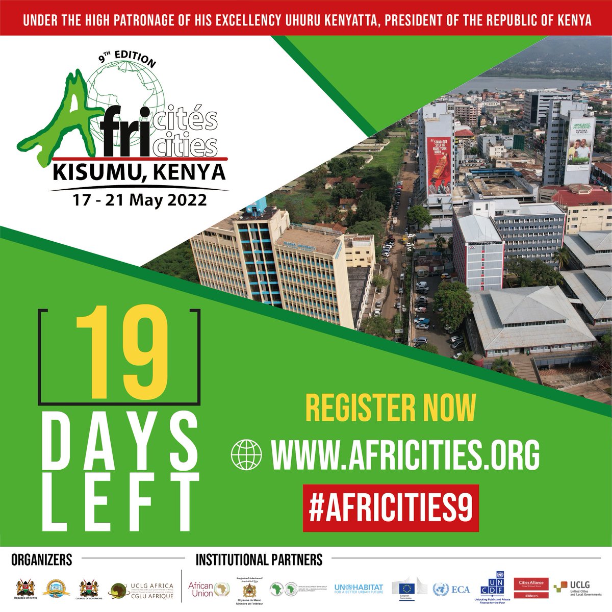 Africities9's tweet photo. Are you excited? So are we! 😃
📆 19 days left to live in the rhythm of Africities.
#africities9 #africités9 #AF9
@UCLGAfrica @uclg_org @UNHABITAT @CitiesAlliance @EastGovernments @CoMOSSAfrica @ABDELMALICKf @LoweMayor @Platforma4Dev @ENERGIES2050 https://t.co/mbNRV2EzA3