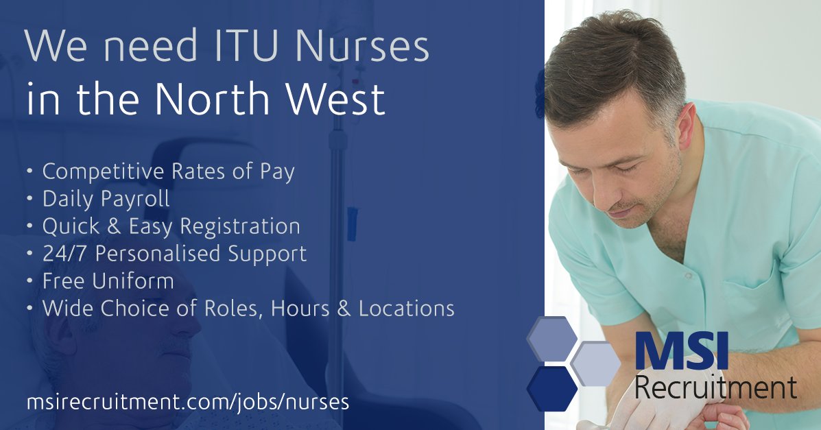msi_group_ltd's tweet photo. We have vacancies for ITU Nurses in the North West of England, including Liverpool, Bolton, Manchester, Preston and Blackpool.

 Contact us on nursing@msigroupltd.com or 0330 403 0022 for more details or visit https://t.co/ZyEplpfruz https://t.co/BuBogDe3su