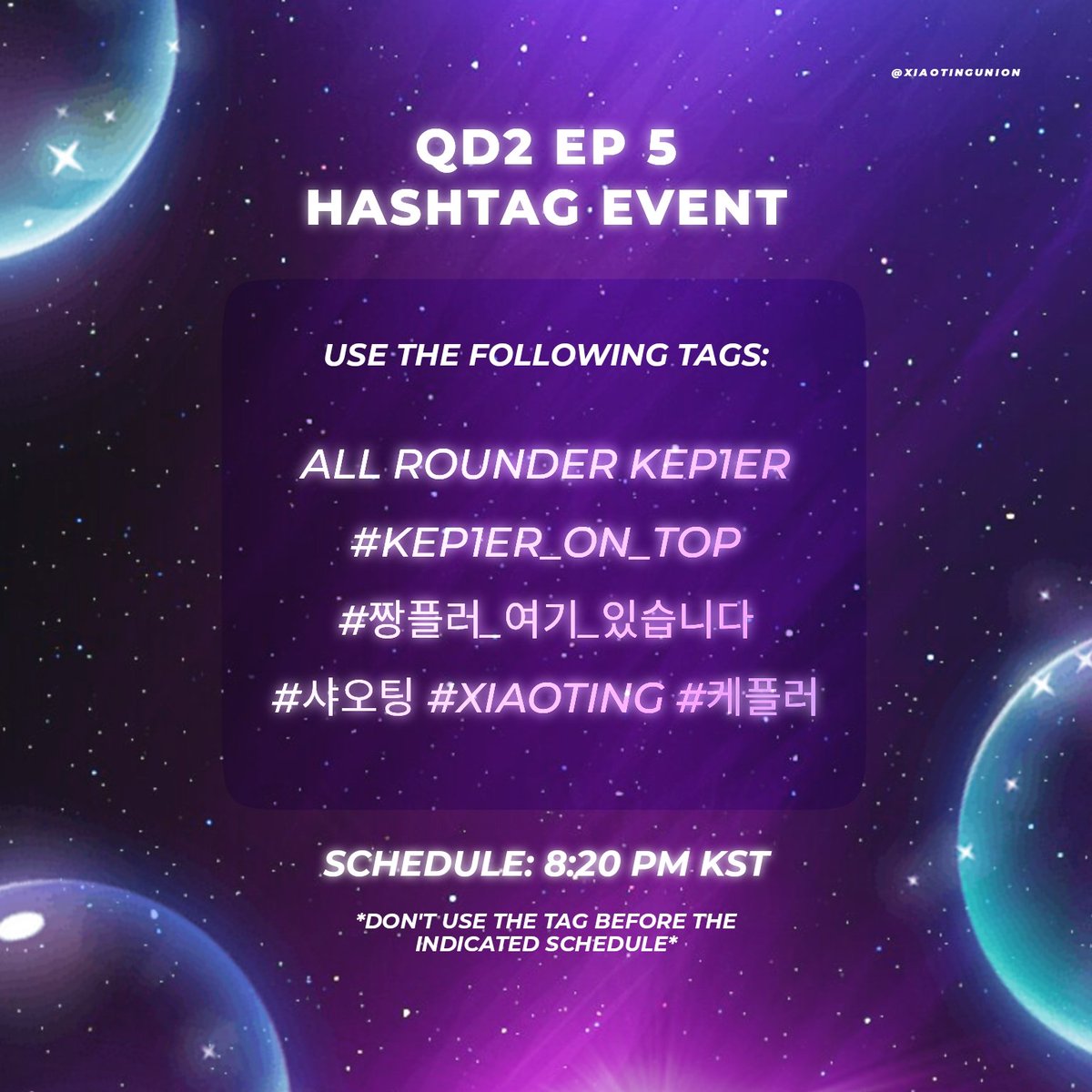 XiaotingUnion's tweet photo. 📢 ADMIN

Hello, graces! It's Queendom EP5 tonight and may we ask everyone to join the hashtag event later for Kep1er and #XIAOTING. Let's support and hype her by trending her name again 🔥 

Check the reply for the tags. Thank you everyone! See you all tonight! https://t.co/u0yniUPhK6