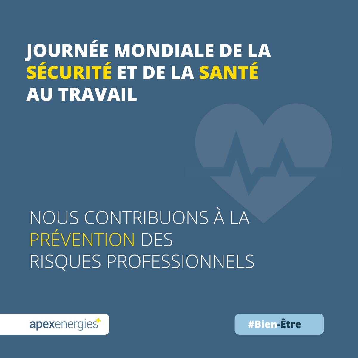 Apex_Energies's tweet photo. Aujourd’hui c’est la journée mondiale SST ! Se souciant du bien-être des collaborateurs, Apex Energies a mis des actions en place :

💛 Depuis septembre 2021, il y a eu la mise en place des formations au massage cardiaque et à l’utilisation du DAE

➡ https://t.co/7g6Jf5ReES https://t.co/hHEZ6ICP9I