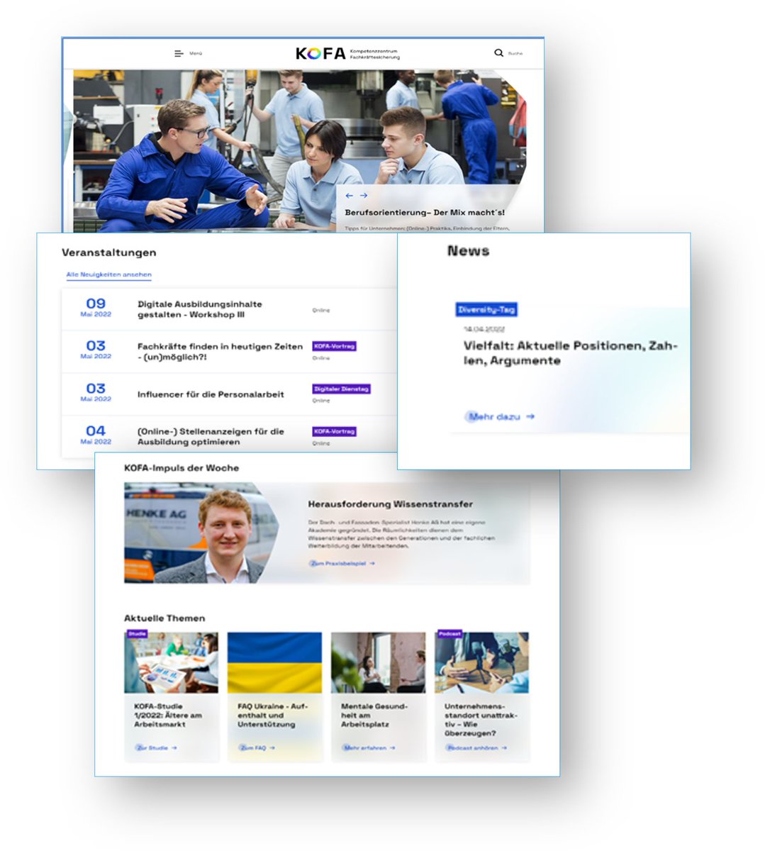 Ein kleiner Rundgang gefällig? Schauen Sie sich gerne auf unserer neuen Website um. Dort gibt es rund um das Thema Fachkräftesicherung &amp; strategische Personalarbeit jede Menge Informationen, Tipps, Daten &amp; Fakten und Beispiele aus der Praxis. 👉 kofa.de
