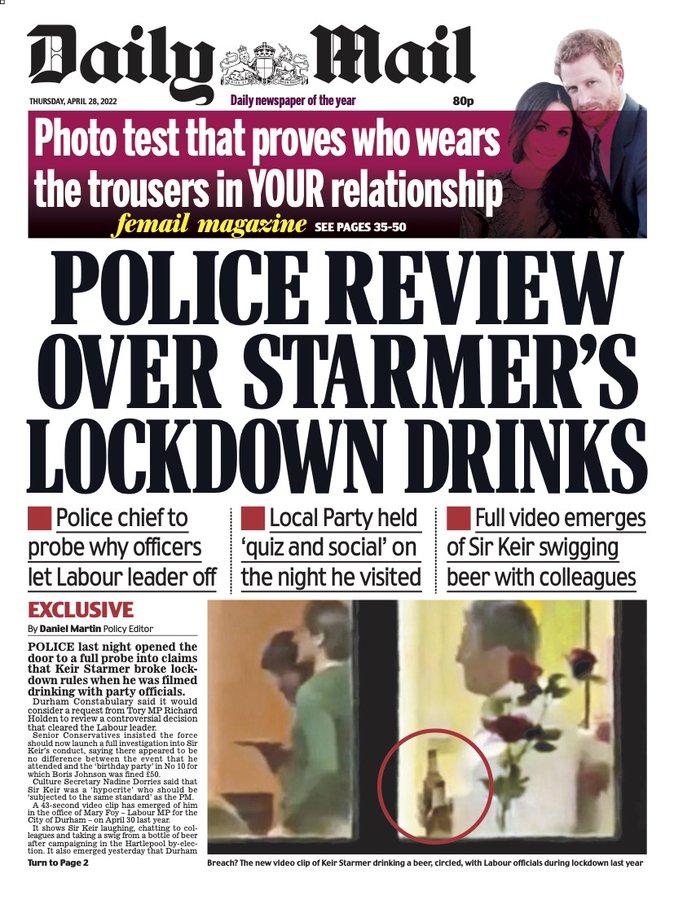 docrussjackson's tweet photo. It'll surprise no one with a brain that the non-dom billionaire-owned Daily Mail is deliberately lying: Durham Police have stated they are NOT reviewing Keir Starmer's 'lockdown drinks' case. The billionaire press is the propaganda wing of the Tory Party.

https://t.co/KW8wr8mK1F https://t.co/CNDqM4koEN