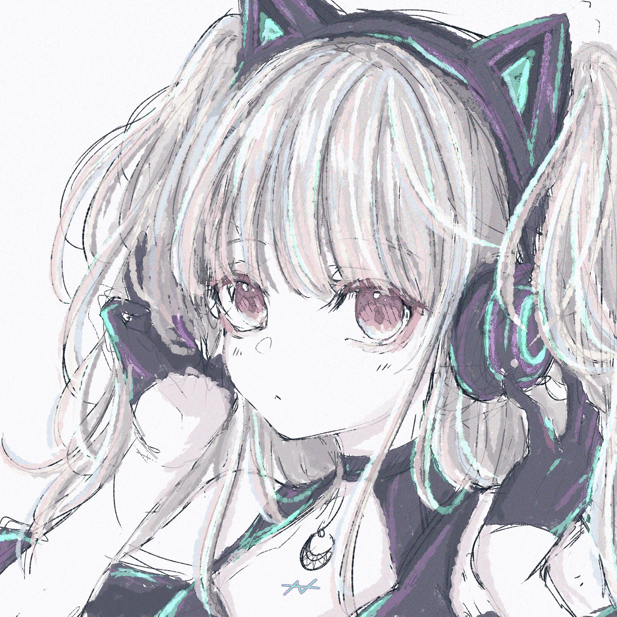 【水彩画】猫耳ヘッドホン少女のイラスト A∀ on X: 