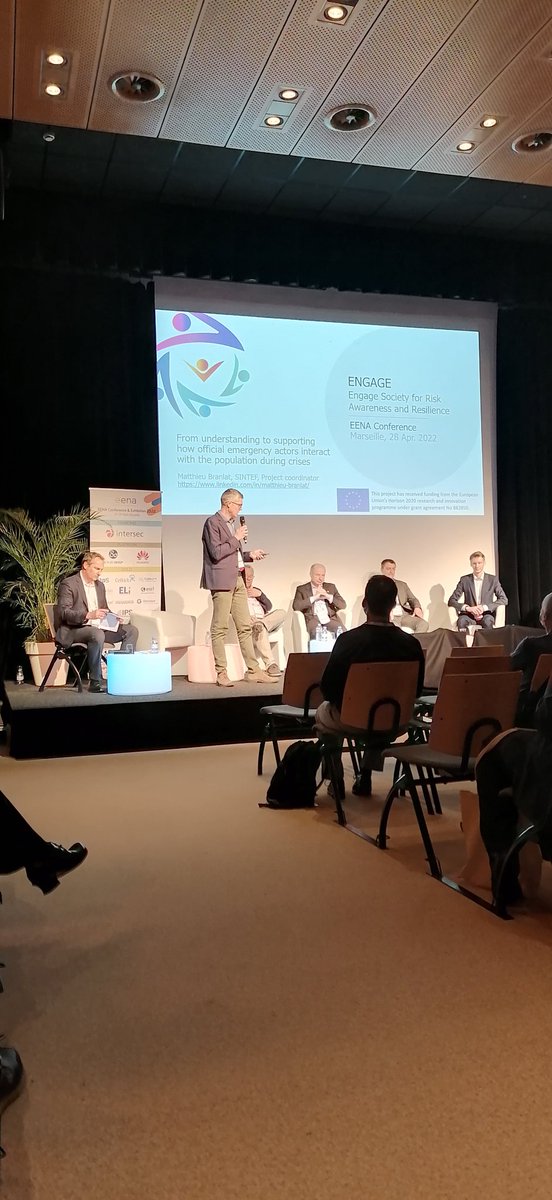 BuildERS_EU's tweet photo. Matthieu Branlat from @EngageH2020, our sister project in the #DRS01 Cluster, discusses the interactions between official emergency actors and the civil population during crises. #eena2022 https://t.co/LjoehtTf3e