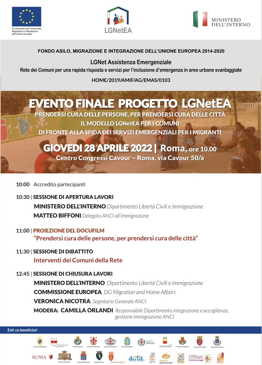 ANCI_comunicare's tweet photo. Non perdere l’evento finale del progetto #LGNetEA
👥“Prendersi cura delle persone, per prendersi cura delle città” 👉Il modello LGNetEA per i comuni di fronte alla sfida dei servizi emergenziali per i migranti.
Segui l’evento dalle 10:00👉 https://t.co/ToCflBhtyG https://t.co/nYtg2bh8qt