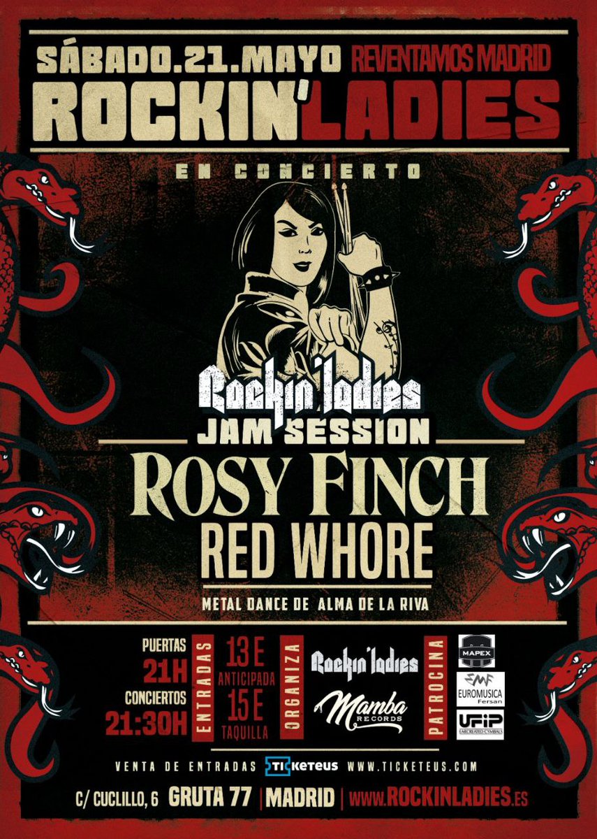 HABEMUS BOLO!!
El próximo sábado 21 de mayo lo petamos en <a href="/gruta77madrid/">Gruta 77</a> junto a <a href="/rosyfinchband/">Rosy Finch</a> en el evento de Rockin' Ladies!!  Entradas en: ticketeus.com/es/events/rock…