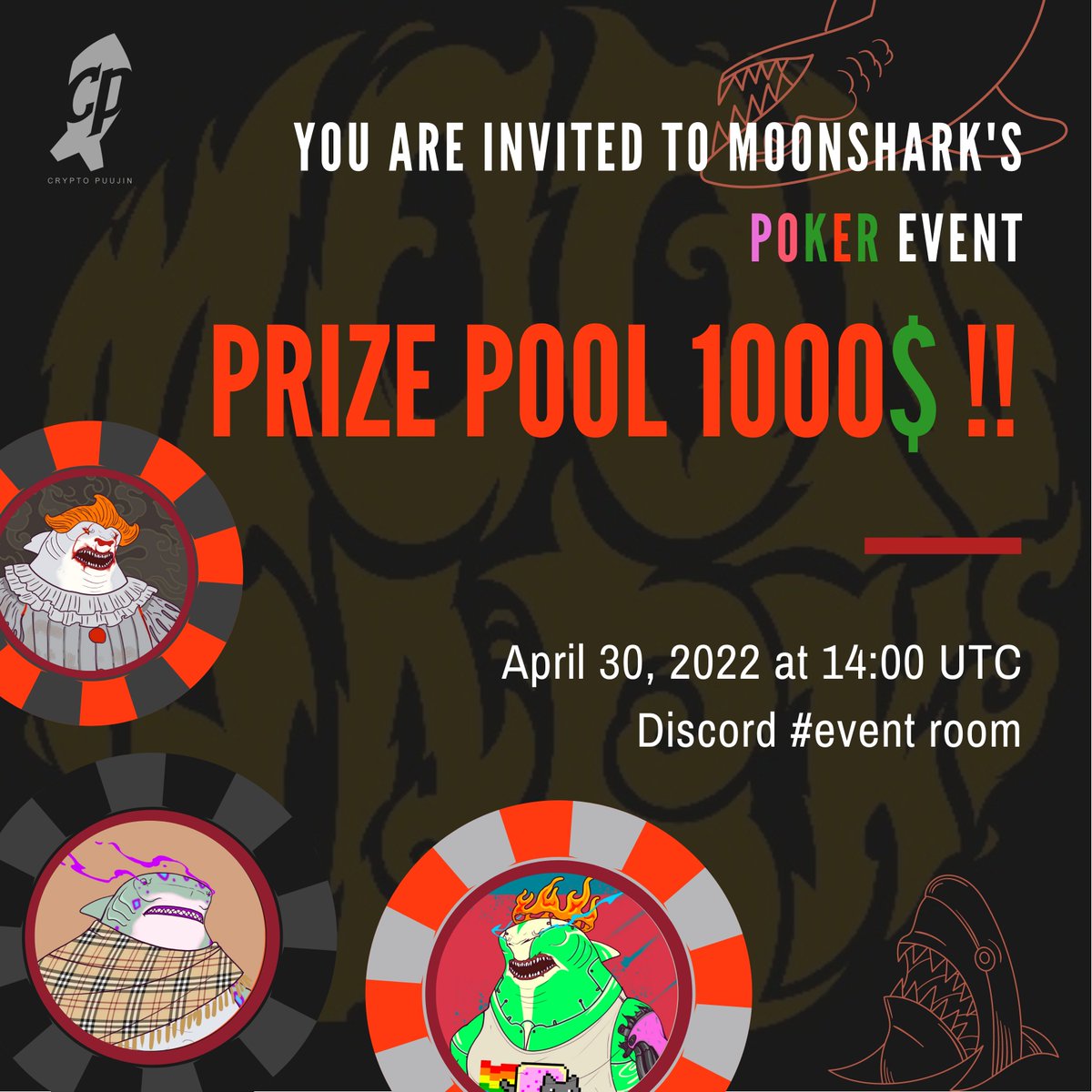 MoonSharksNFT's tweet photo. Calling for all the Poker Enthusiasts on Terra.

MoonSharks are hosting "Grand Poker Week".
3 games + 1 grand finale with Terra NFTs + UST + Community WL as a prize. 

Can you beat our @ZolbooTs1 during the Grand Finale?

💕&amp; RT and tag 2 poker degens for Community WL.
#TerraNFTs https://t.co/HoiWC7BXFh