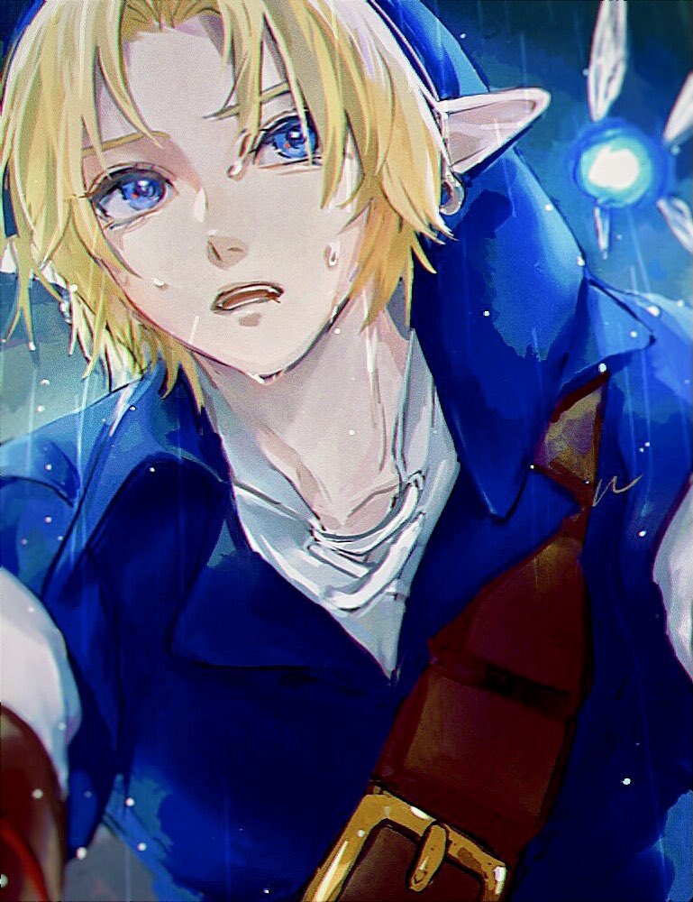 link 1boy blonde hair blue eyes pointy ears fairy male focus rain  illustration images