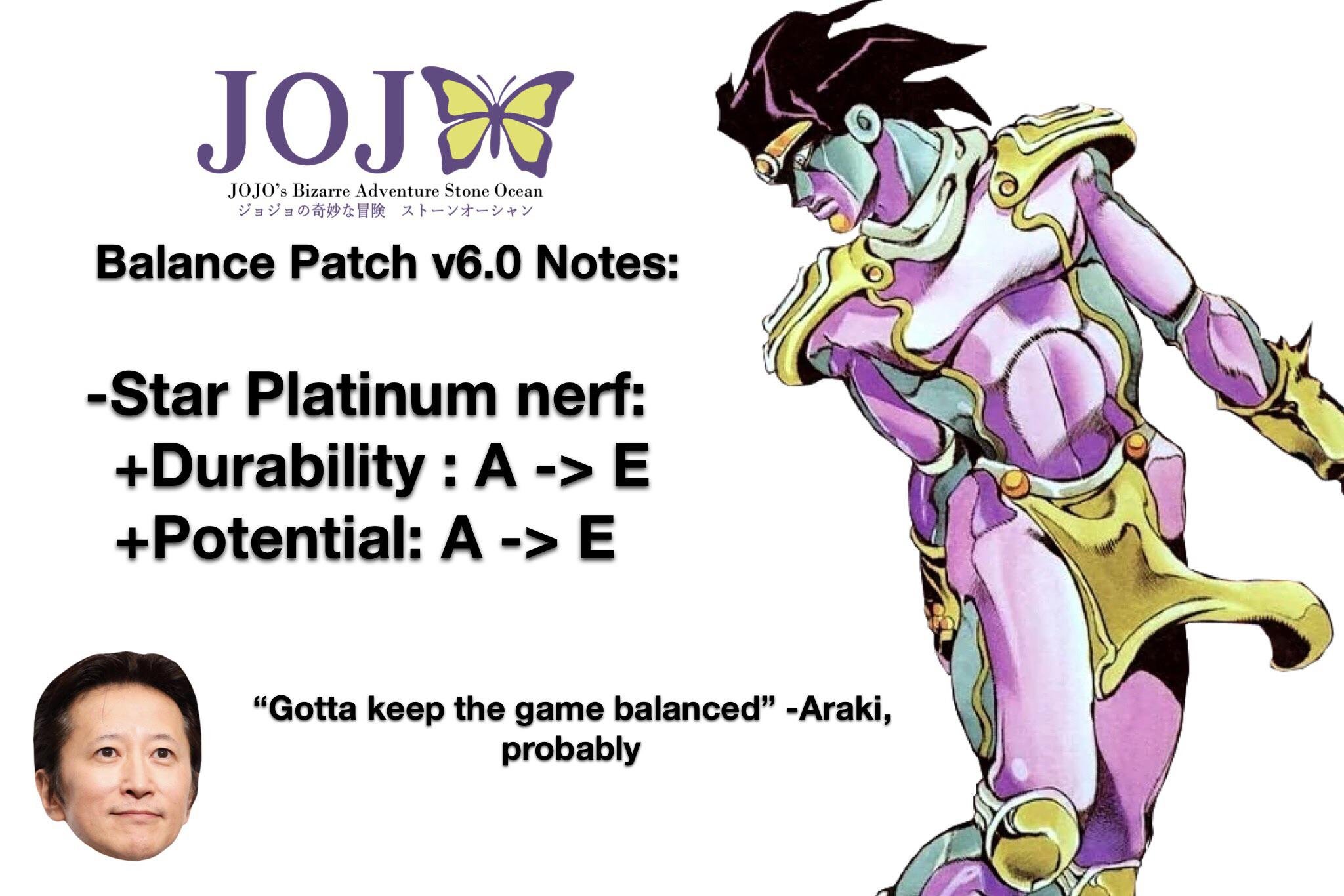 JoJo fans making the worst memes in existence on X: This never happened.  Part 3 SP had A in everything but range, which was C, Part 6 SP still has  the same