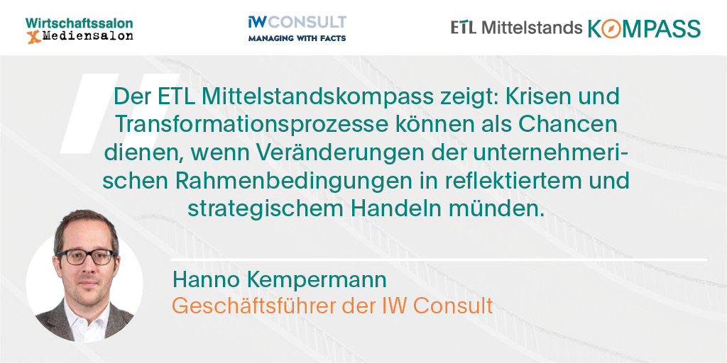 Wir freuen uns, dass der Geschäftsführer der IW Consult Hanno Kempermann die Ergebnisse des #ETL #Mittelstandskompass beim ETL #Wirtschaftssalon am 4.5. vorstellen wird! <a href="/iw_koeln/">Institut der deutschen Wirtschaft</a> 
#mittelstand #ZUKUNFTMITTELSTAND

➡️ Für den #ETLWirtschaftssalon anmelden: etl.de/veranstaltunge…