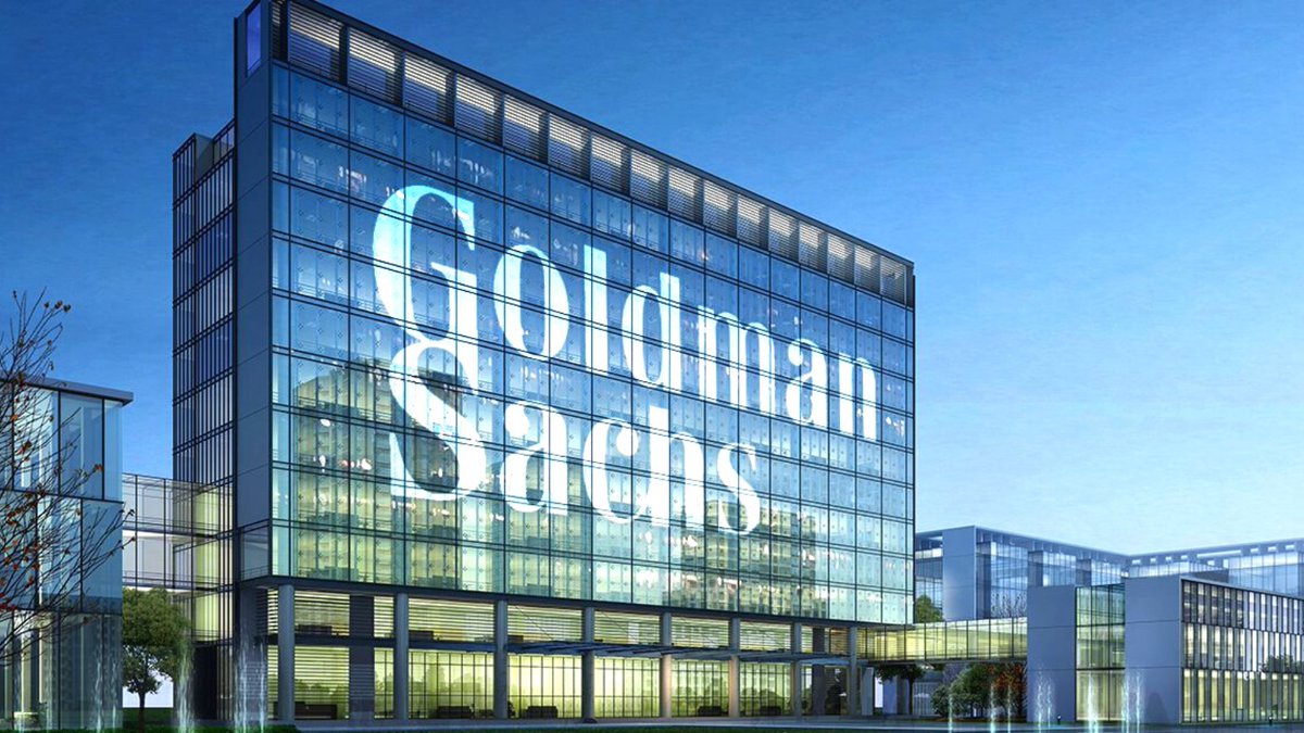 Blockworks's tweet photo. JUST IN: Goldman Sachs says it's exploring NFTs, stating they're quite powerful as financial instruments https://t.co/AD2Bex8kcp