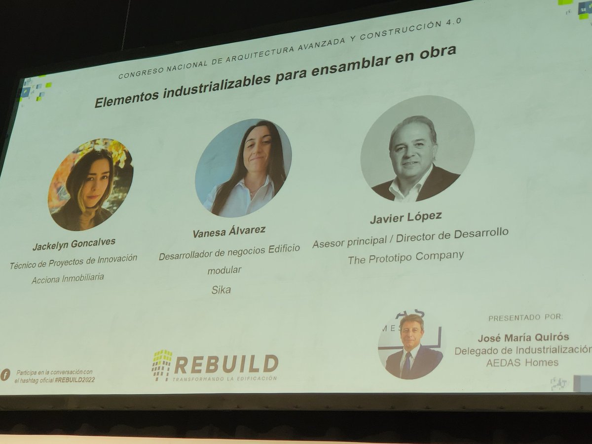 SikaSpain's tweet photo. Vanesa Álvarez: 
"el concepto de la industrialización y la calidad están íntimamente unidos"
"Desarrollo de elementos industrializable y su ensamblaje en obra"  #ClústerdelaEdificación

@rebuildexpo https://t.co/LzE7Gk66a7