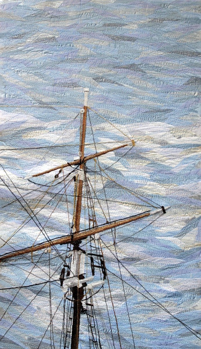 This is one of my more intricate thread paintings. All of the rigging is thread and is done freehand with a sewing machine.
#ThreadPainting #tallship #Pilgrim #DanaPoint #fiberart
