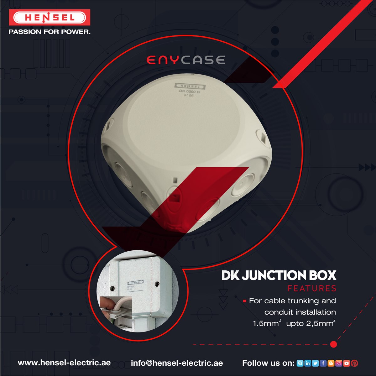 Hensel_Electric's tweet image. Hensel Enycase - DK Cable Junction Boxes
Features: For cable trunking and conduit installation 1.5mm² up to 2.5 mm².

#Enycase #junctionboxes #conduitinstallation #terminals #outdoorinstallation #productfeatures #Hensel #HenselElectricFZE 

Visit us at: hensel-electric.ae