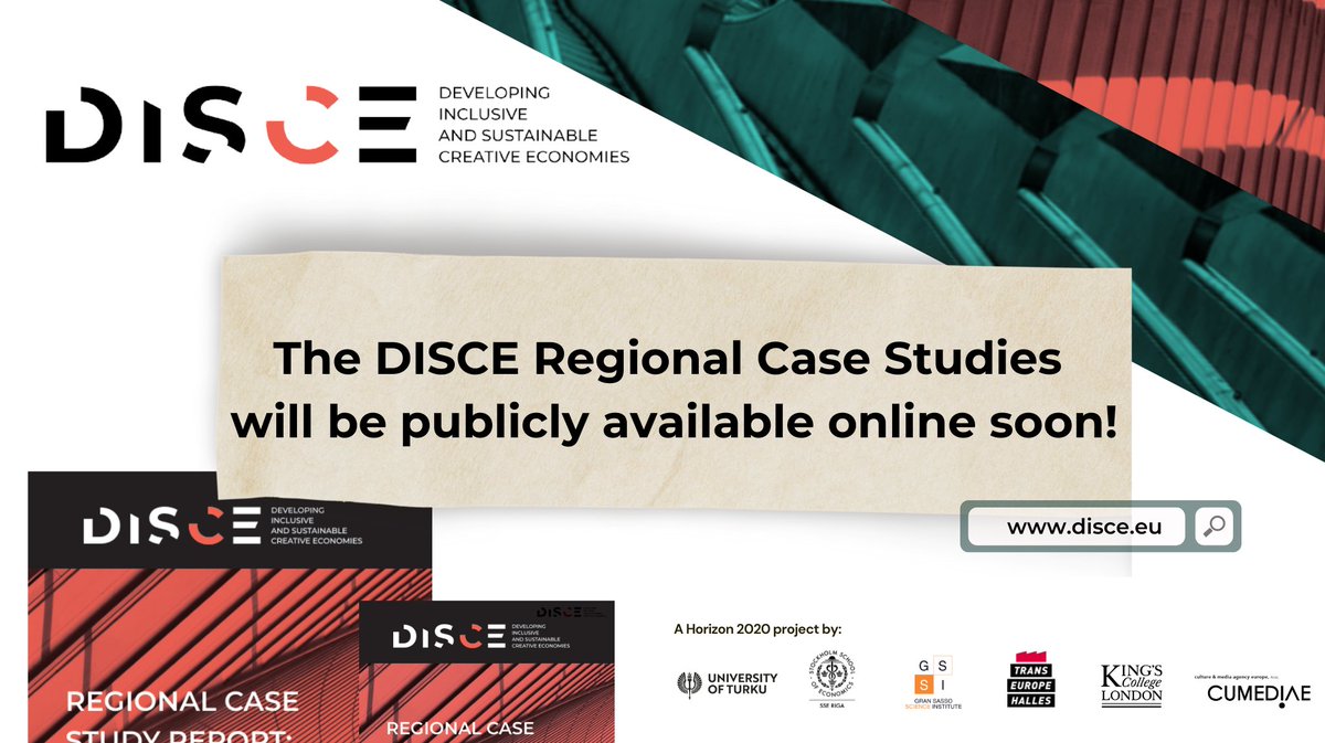 DISCE_EU's tweet photo. 📣The #DISCE regional case studies will be online soon!🎉
They deal with a selection of cities that were studied in regards to existing academic and policy documents related to creative economies.💡
🔗 Read other DISCE publications here:
https://t.co/MnbpUQBVpk https://t.co/NQ9hho1vat