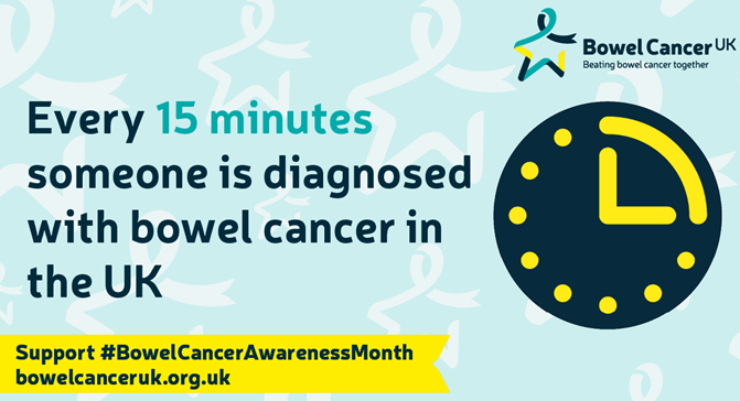Every 15 minutes somebody is diagnosed with bowel cancer in the UK. We’re supporting Bowel Cancer Awareness Month <a href="/bowelcanceruk/">Bowel Cancer UK</a> in raising awareness. Find out how you can too: bowelcanceruk.org.uk/support-us/bow… #BowelCancerAwarenessMonth
