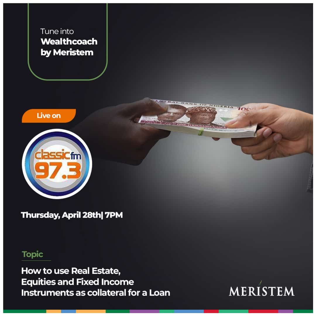 ClassicFM973's tweet photo. Join Hakeem Jinadu Credit Analyst Meristem Finance Ltd, @meristemng at 7pm tonight as we discuss How to use Real Estate, Equities and Fixed income instruments as collateral for a Loan.
#WealthCoach #Meristem #MarginLending #lease #EquityInvestment #realestate #loans #collateral https://t.co/dwlaXsJm35