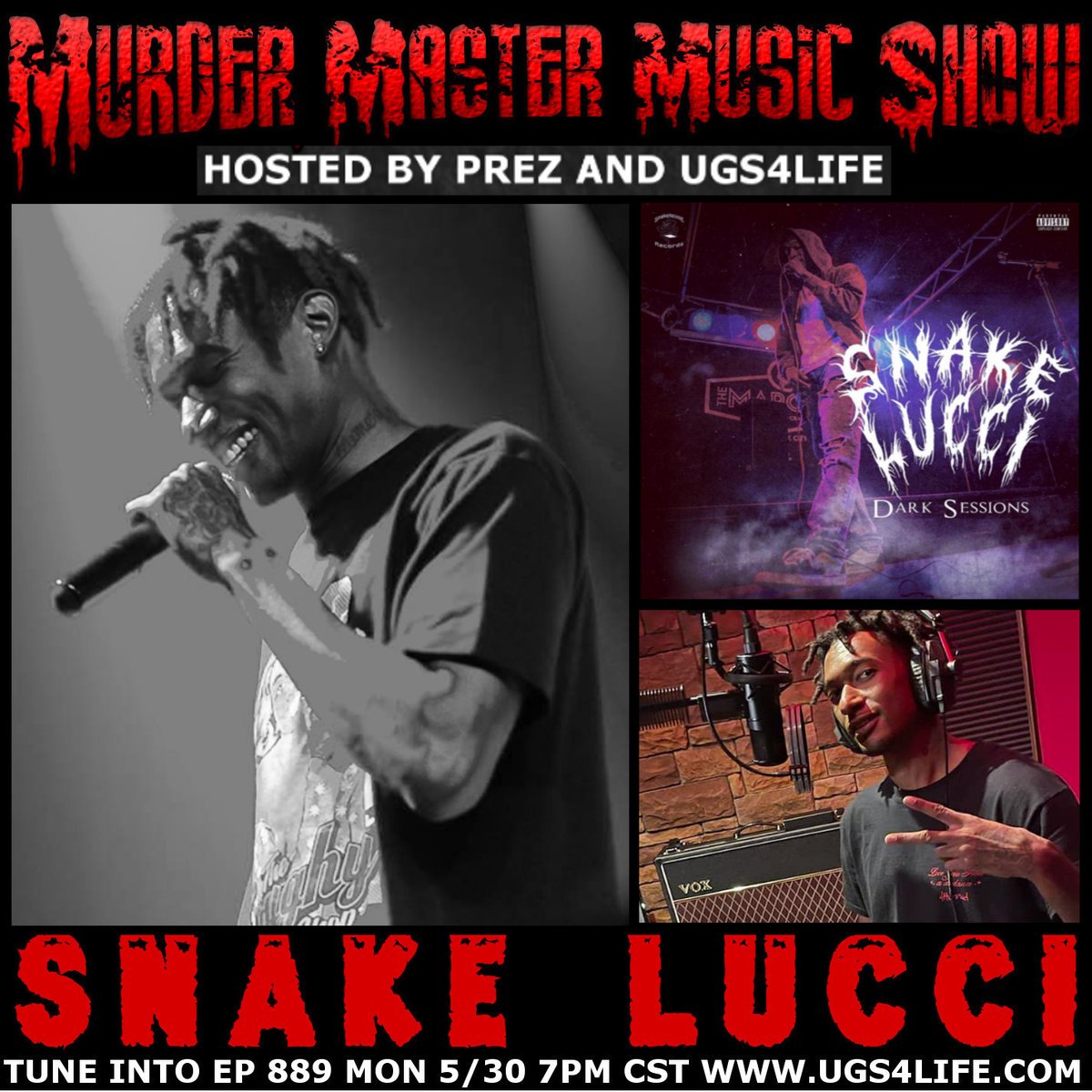 UGSocietyFTI's tweet photo. Tune into Ep 889 w/ @snakelucci 
Mon 5/30 7pm CST at https://t.co/YaZWjcGP2K 
#murdermastermusicshow #snakehouserecords  #omaha 
#snakelucci #omaharap #darksessions #realrap 
#undergroundhiphop #undergroundrap #originalrappodcast https://t.co/vbsnkaR8UT