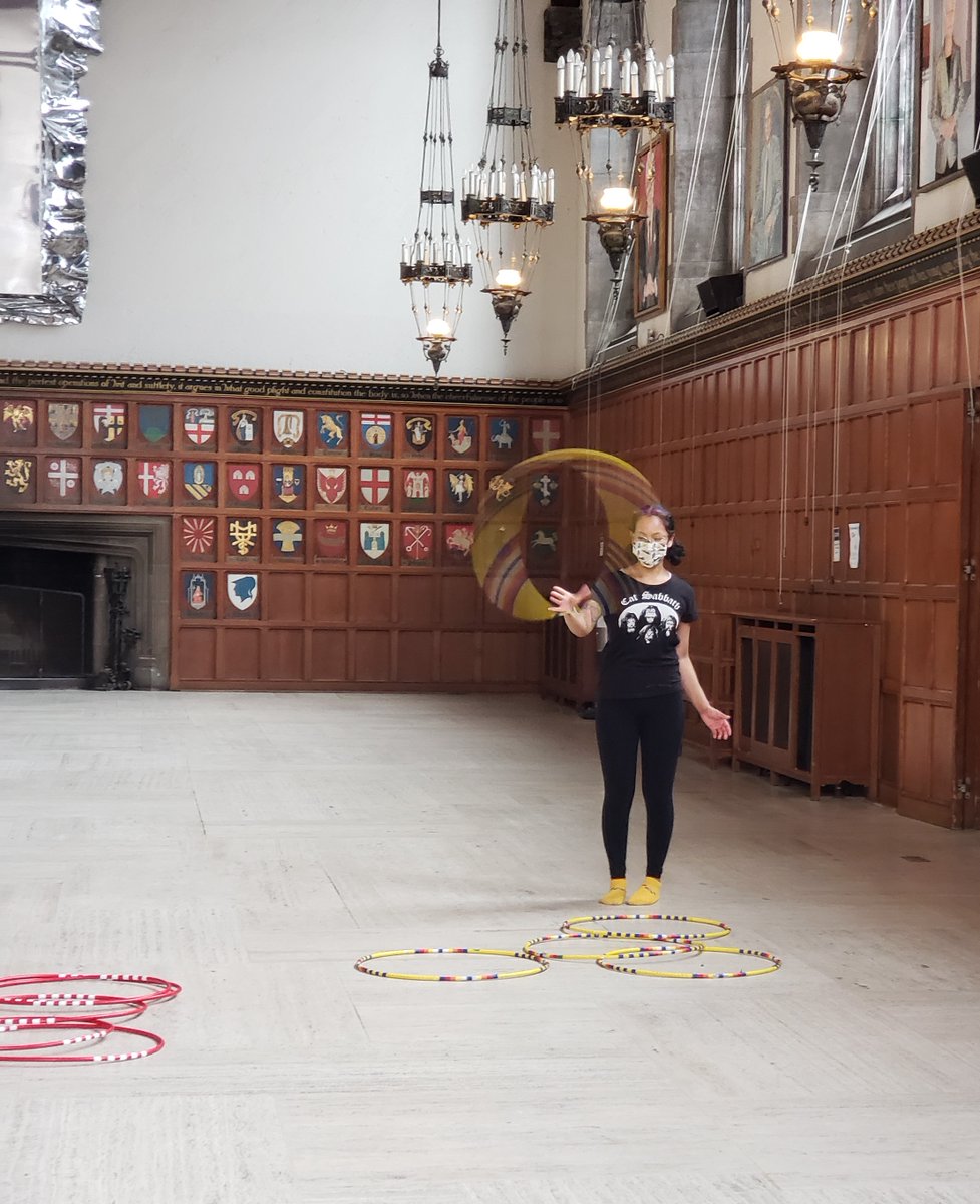 UofTFNH's tweet photo. Hiy Hiy to Beany &amp; Rosa John for the amazing Hoop Dance workshop yesterday.
Here are a few shots of Beany giving instruction &amp; #UofT students Teagan de Laronde &amp; Devo dancing with hoops!
Thanks to @harthouseuoft for the use of The Great Hall for the workshop
#HoopDancing #FNHISS https://t.co/WkcOsyy45K