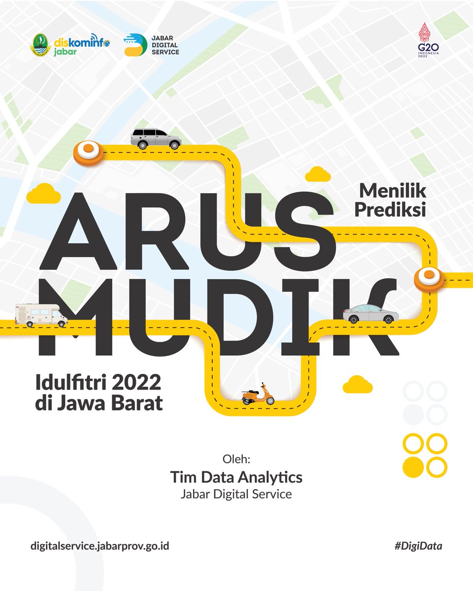 jabardigital's tweet photo. Hallo, Sobat JDS! Waktu mudik telah tiba. Di Jawa Barat, Tim Data Analytics JDS telah melakukan prediksi arus lalu lintas di masa mudik, lho. Mau tahu seperti apa prediksi lengkapnya, yuk langsung aja cek di https://t.co/O3mtuXxMT9
#DigiProgram #EDJ #OpenDataJabar https://t.co/kOa57Zteqp