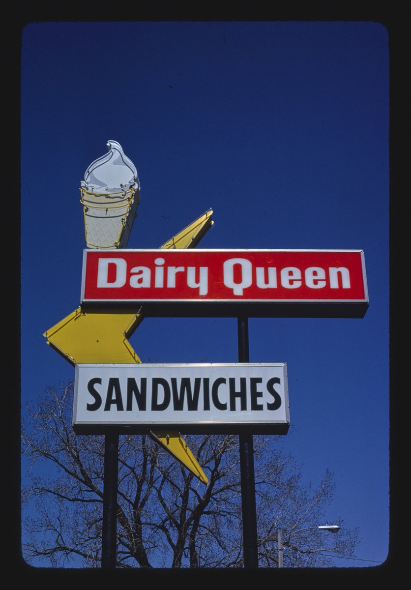 oldroadside's tweet photo. dairy queen ice cream sign, des moines, iowa, 1980 https://t.co/coqnHBrhKM