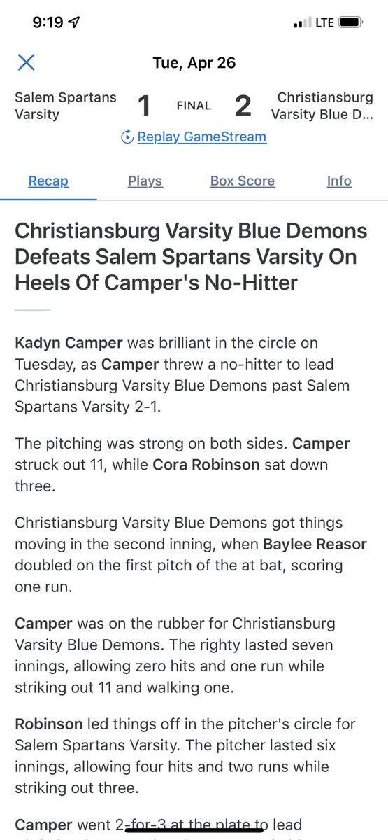 Took a Big W against Salem with a No Hitter and went 2 for 3 at the plate 🔥🔥 <a href="/MustangsSeymour/">Tampa Mustangs Seymour</a> <a href="/rittmanjohn/">John Rittman</a> <a href="/Trisha_Ford/">Trisha Ford</a> <a href="/Coach_Alameda/">Lonni Alameda</a> <a href="/UACoachMurphy/">Patrick Murphy</a> <a href="/CoachDeifel/">Courtney Deifel</a> <a href="/Los_Stuff/">Carlos Arias</a> <a href="/ExtraInningSB/">EXTRA INNING SOFTBALL</a>