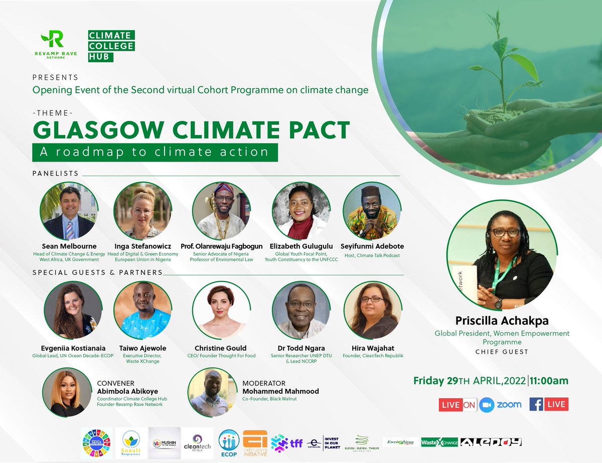 RRaveNetwork's tweet photo. Join us tomorrow as we declare the Second Cohort Programme at 11:00 am GMT+01. Let's talk about the “Glasgow Climate Pact: A Roadmap to Climate Action.” with passionate climate game-changers & experts talking about what they're most passionate about. https://t.co/Nj1HL4nXNg