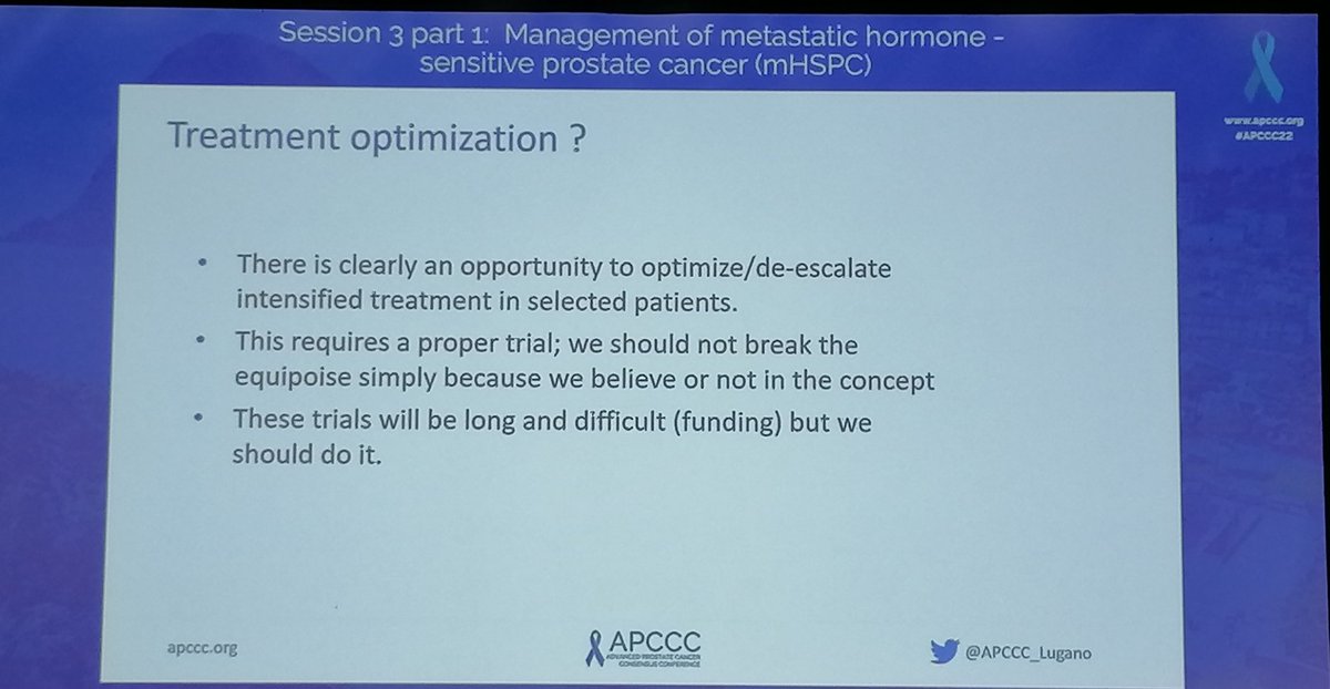gbanna74's tweet photo. The new challenge of optimizing/de-escalating treatments for metastatic #hormonesensitive #prostatecancer including intermittent strategies requires clinical trials @BertrandTOMBAL @APCCC_Lugano #APCCC22 https://t.co/u7gIYASZDJ