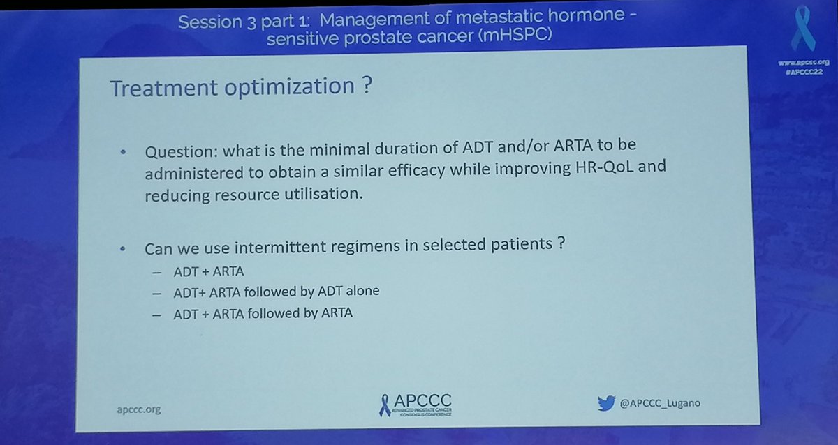 gbanna74's tweet photo. The new challenge of optimizing/de-escalating treatments for metastatic #hormonesensitive #prostatecancer including intermittent strategies requires clinical trials @BertrandTOMBAL @APCCC_Lugano #APCCC22 https://t.co/u7gIYASZDJ