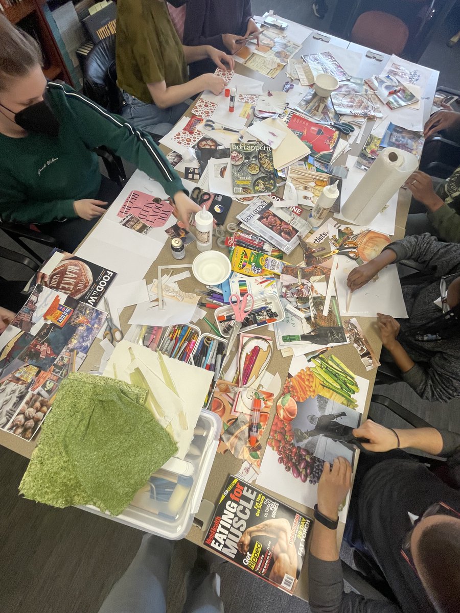UMDEnglish's tweet photo. Last week Professor Christina Walter took her ENGL428 Food Words: Stories, Being, and the Gut class to @umd_BookLab to make #FoodWords #CookBook cover collages. A thread their amazing recipe collages!
Special thanks to the BookLab team & a grant from #CLCS_UMD. https://t.co/nEWD4X7r5Y