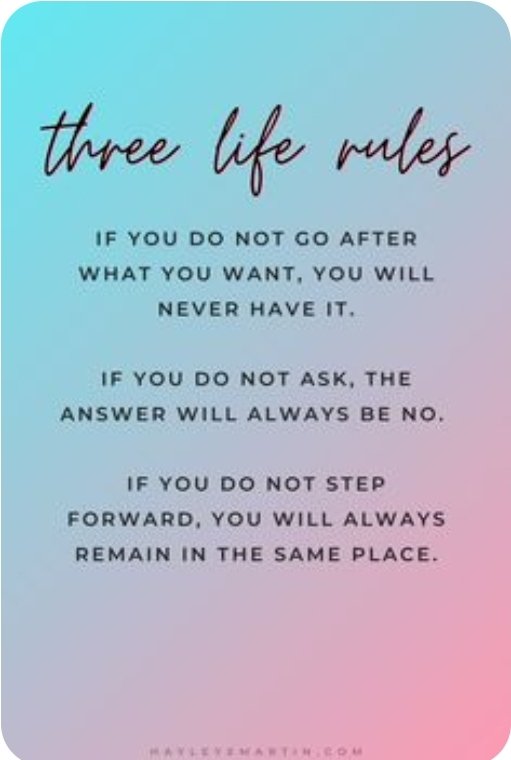 CasieWi16457656's tweet photo. There are a lot of things out of your control, but these #3liferules are completely within your control. You can #takeaction, you can #ask, and you can #takeastep.
It's #AllUpToYou #thursdaymotivation #ThursdayThoughts #clwauthor https://t.co/bW1V9QUQLr