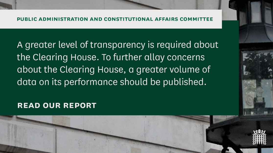 In 2006, our predecessor Committee recommended that the Clearing House needed to be more transparent and publish performance data. The Government however did not follow those recommendations. Read our Report publications.parliament.uk/pa/cm5802/cmse…