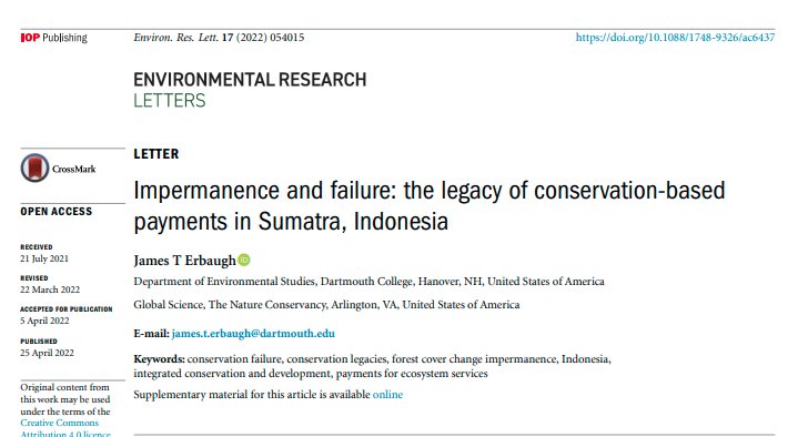 Impacts from conservation projects are not static. The impermanence of outcomes applies equally to conservation projects that, when they end, fail to generate significant change.

doi.org/10.1088/1748-9…