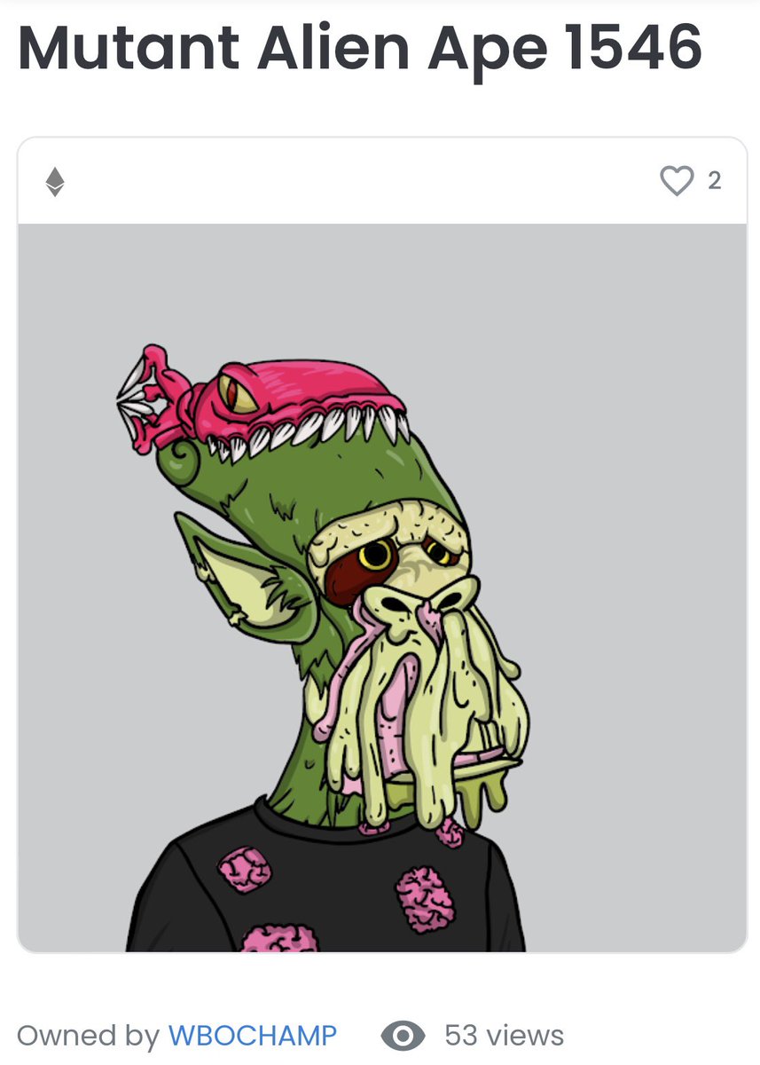 WBOCHAMP's tweet photo. Another Mutant @AlienApeYC added #mutant #alienape #NFTCommunity #NFTs https://t.co/nZWO1scZKI