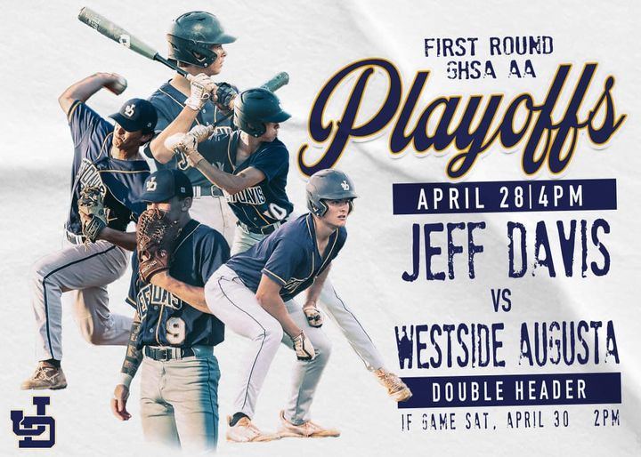 Baseball Playoffs: The Jeff Davis Yellow Jackets are seeking a 3-pete as AA State Champions.   DH action today vs WS-Augusta at 4:15 Game 2 will follow. 
📻WHJD 105.9 FM
📺 facebook.com/1059thesting
💻broadcastsouth.com
📱 105.9 WHJD app for Android &amp; IPhone