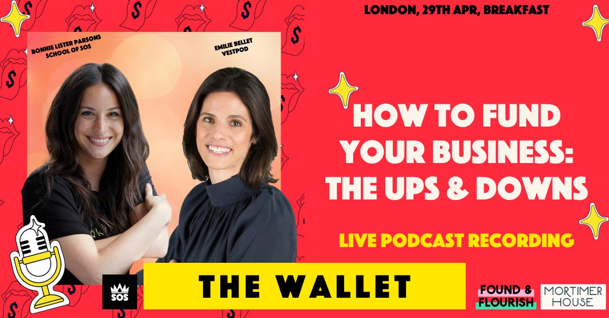 VestPod's tweet photo. Join our first LIVE recording of The Wallet podcast at @mhklondon with @emilieldn and @BonnieParsons (CEO of @schoolofsos). We will talk about when and how to build a team, raise money and hear the vision of SOS and Bonnie’s appetite around taking risks!

https://t.co/mc1jBeynk5 https://t.co/aHiYOAGgBI