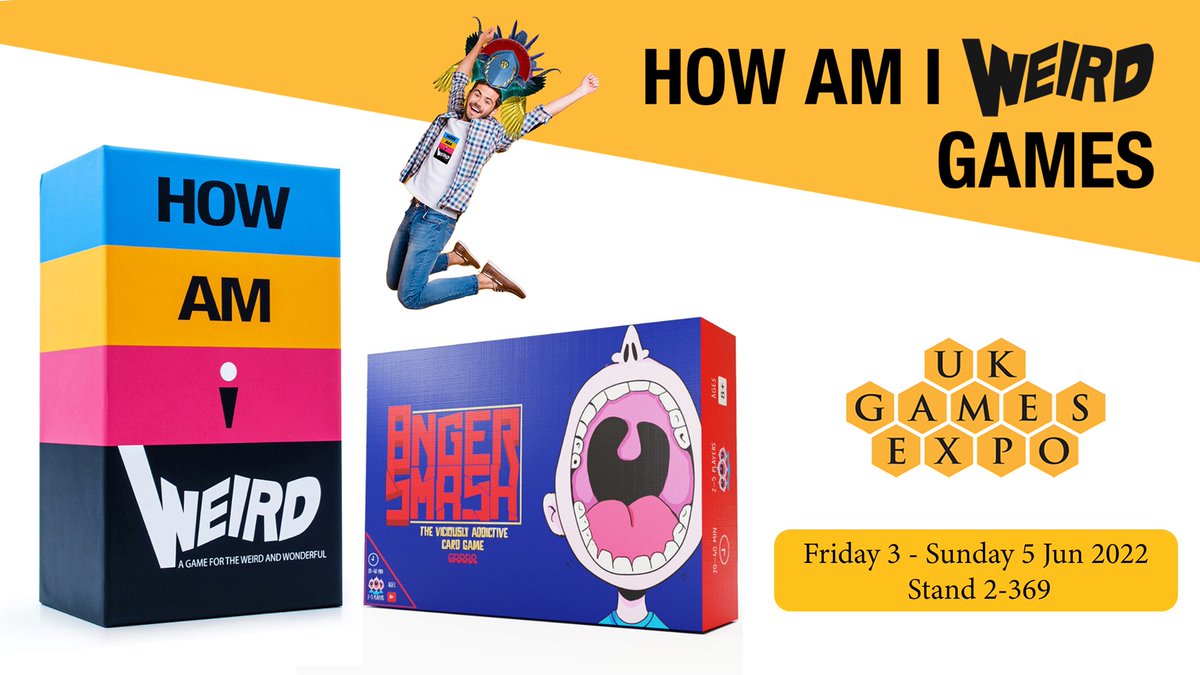 UKGamesExpo's tweet image. Exhibitor Spotlight 👇

How Am I Weird Games is an indie game studio from London. Play How Am I Weird &amp;amp; Angersmash at 2022 UK Game Expo Stand 2-369, or check out howamiweird.com. 

#tabletopgames #cardgame #indiegames #boardgames #newgame #tabletopgameaddict