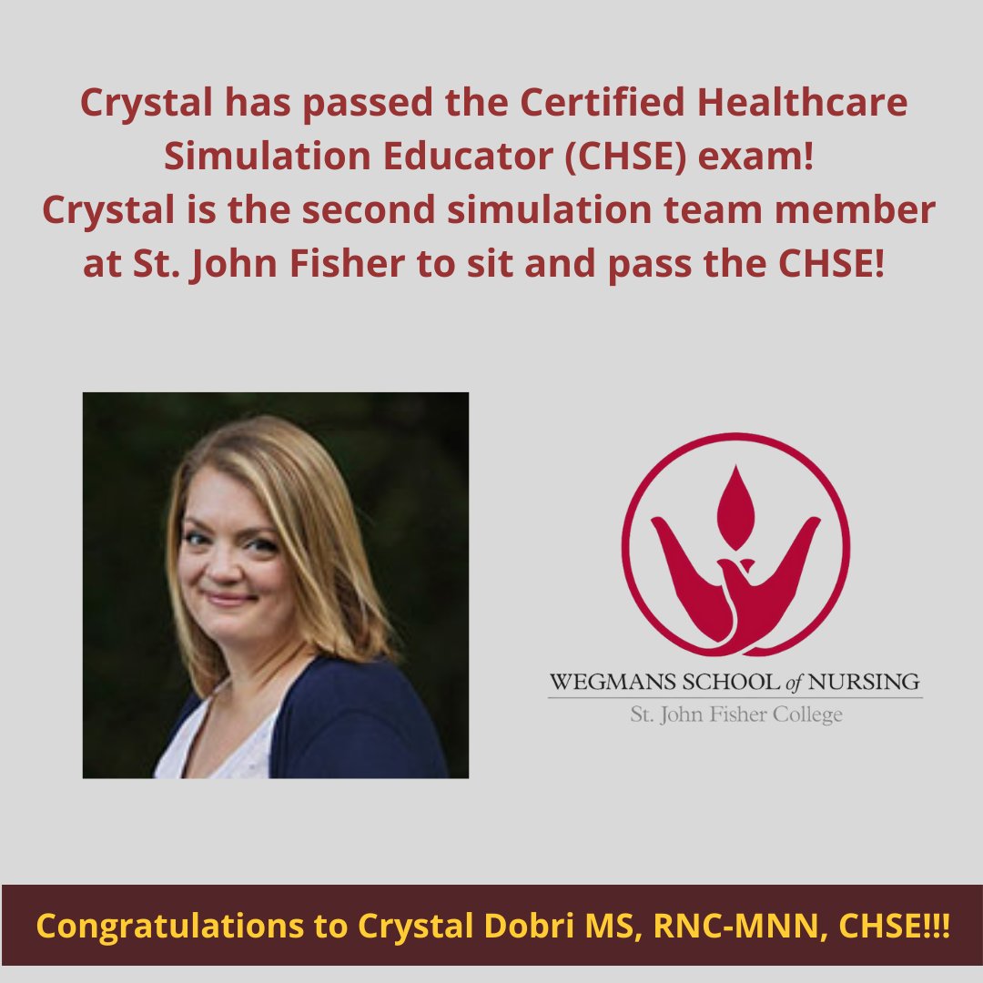 FisherNursing's tweet photo. The CHSE certification exam is a voluntary certification that confirms the knowledge, skills and abilities essential to providing high quality simulation education.
Fisher continues to be a leader in experiential learning! What an accomplishment!
#nursesroc #fishernurses https://t.co/yqYmHD8Py0