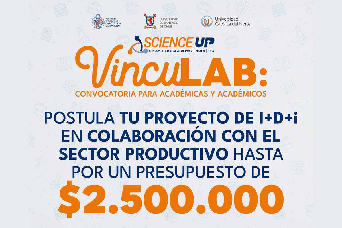usach's tweet photo. Vinculando universidades que conforman el Consorcio #ScienceUp con proyectos de colaboración de investigación, desarrollo e innovación del sector productivo, inician postulaciones al Programa VINCULAB dirigido a académicas/os del área de las ciencias🙌🏽
➡️https://t.co/UgfAbQGw6Y https://t.co/9Tl2D2CjQz