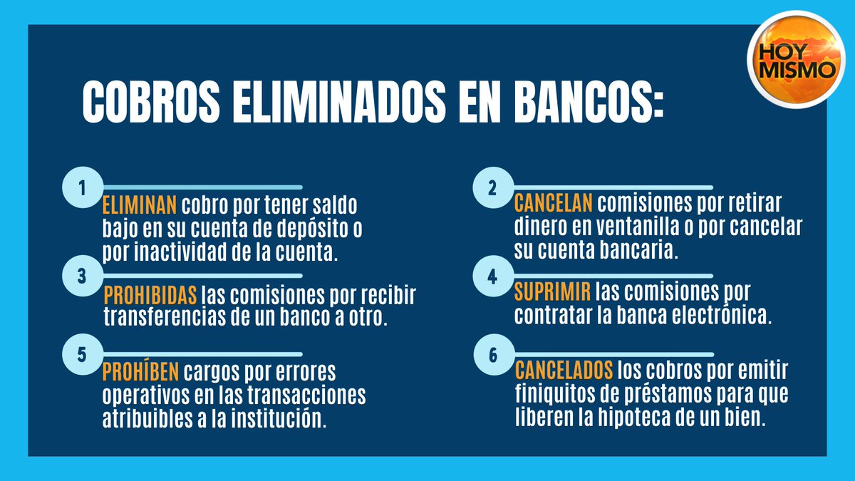 HoyMismoTSI's tweet photo. #HoyMismo #Honduras  🚨 #𝐀𝐓𝐄𝐍𝐂𝐈𝐎́𝐍 🚨 | Estos son los cobros eliminados en bancos, emitidos por la Comisión Nacional de Banca y Seguros (CNBS): https://t.co/gDhTmy0Alt